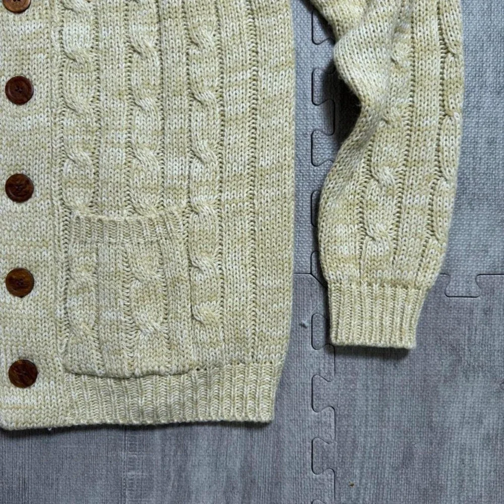Vintage HiGear Cable Knit Shawl Collar Cardigan Sweater Men's L Color Oatmeal